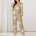 thumbnail image 3 of Kll Egg And Avocado Print Women'S Long Sleeve Pajamas With Pants Sleepwear Loungewear 2 Set-Small, 3 of 9