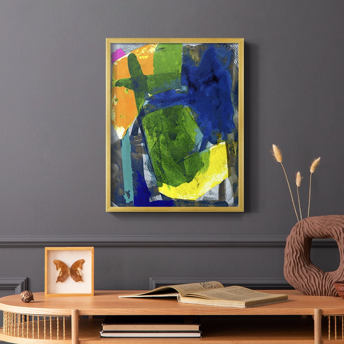 Brights Strokes I Framed Print in Gold Solid Wood Framed Print No Nail Hanging
