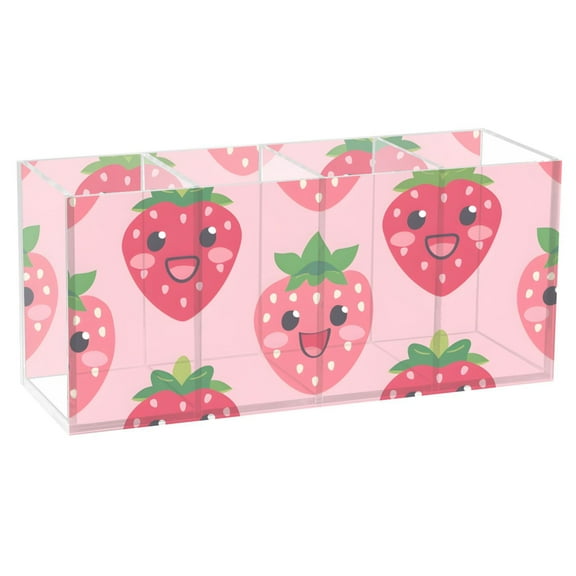 Lovely Strawberry Acrylic Pencil Pen Holder Cup 4 Compartments Desktop Organiser 7.87"x2.78"x3.54"