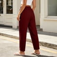 thumbnail image 5 of Womens Hiking Pants Elastic High Waist Drawstring Linen Ankle Solid Color Pants Casual Slim Tapered Cropped Trousers with Side Pockets, Lightweight Straight Leg Vacation Jogger Pants, 5 of 6