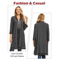 thumbnail image 3 of Anyfit Wear Women Open Front Cardigans 3/4 Sleeve Casua Fall Knit Sweaters Lace Crochet with Pocket Gray M, 3 of 5