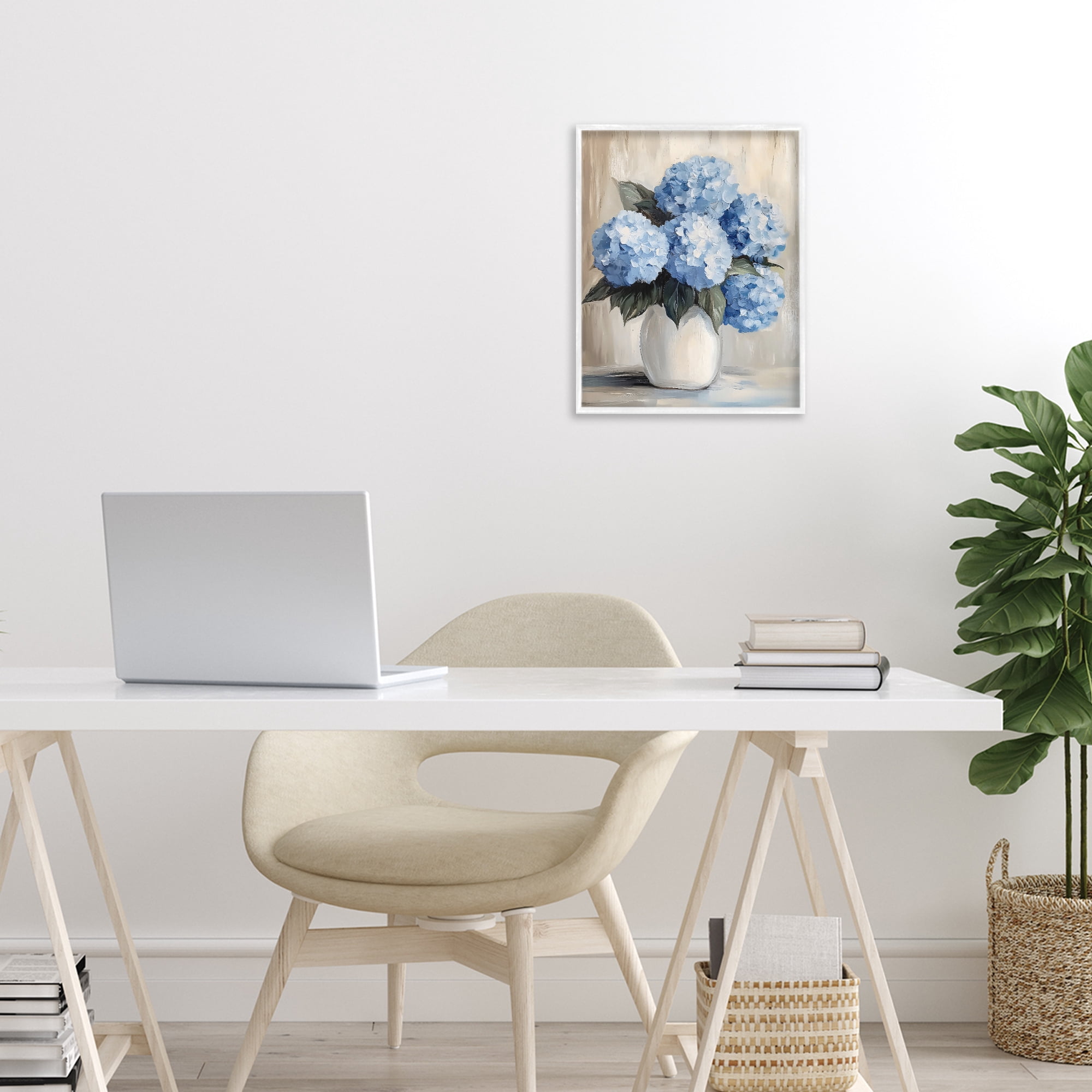 Stupell Industries Painted Hydrangeas in White Vase White Framed Giclee Art, design by Creative Studio
