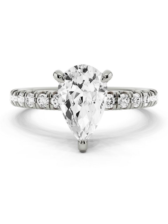 Zyne Jewelry 2.12 Ct Super Pear Cut Solitaire Engagement Ring with Accent Moissanite - Timeless Moissanite in 14K White Gold Plated - Unique Wedding Ring and Eternity Band for Women's