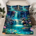 thumbnail image 2 of Manfei Colorful Flower Lotus Twin Sheet Sets,Multicolor Natural Scenery Twin Fitted Sheet,Waterfall Landscape Flat Sheet For Girls Kids,Breathable Home Decor,3 Pieces, 2 of 7
