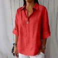 thumbnail image 2 of Pxiakgy Button Down Shirts for Women Oversized Tshirts 3/4 Length Sleeve Womens Tops Loose Fit Blouses Roll Up Sleeve Shirt Dress Shirts Summer Tops for Women Henley Tops Lightweight Shirt Red L, 2 of 7