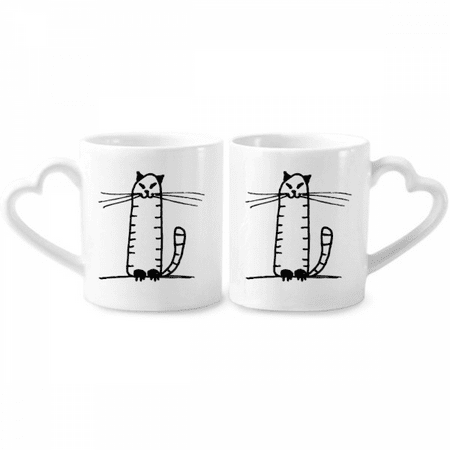 

Cat Stripe Sit Black Line Couple Porcelain Mug Set Cerac Lover Cup Heart Handle