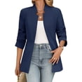 thumbnail image 3 of Spring Fall Stand Collar Solid Color Women Long Sleeved Open Front Work Office Blazer Coat, 3 of 6