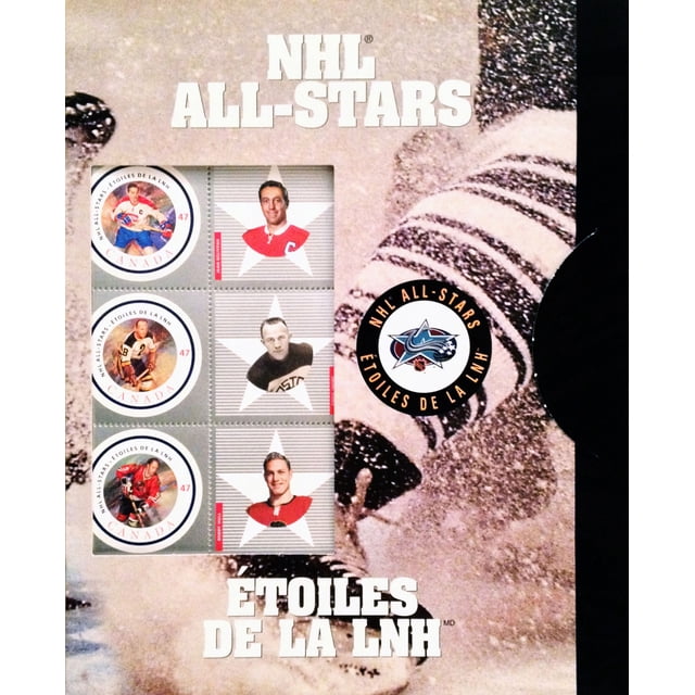 Canada Poste 2001 Alumni All-Star Ensemble de Timbres Mettant en Vedette Bobby Hull et Jean Béliveau – Hommage Philatélique aux Légendes du Hockey (8 Pouces x 6.5 Pouces)