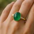 thumbnail image 3 of 10x12 mm Oval Real Emerald Ring - 925 SilverThree Gemstone Women's Emerald Ring - 4.50 Ct Green Stone Emerald Ring - Bezel Set Ring - Gift Item for Love, 3 of 4