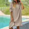 thumbnail image 2 of Wdfiry T-shirt Dress for Women Solid Color Cotton Linen Lapel Button Long Sleeve Dress Casual Side Slit Dresses with Pocket, 2 of 7