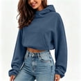 thumbnail image 5 of LEKWK Cropped Hoodie Women Long Sleeve Warm Athletic Sweatshirts with Pocket Relaxed Fit Fall Winter Activewear for Casual Everyday Workout Gym, 5 of 7