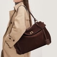 thumbnail image 2 of Genuine Leather Hobo Bag, Women's Suede Flap Underarm Shoulder Crossbody Purse, 2 of 9
