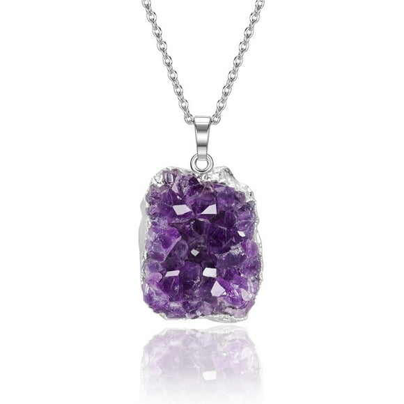 Woeilo Amethyst Healing Crystal Necklace Natural Raw Amethyst Quartz Crystal Cluster Stone Pendant Necklace for Women Girls Christmas Mother's Day Gift #1