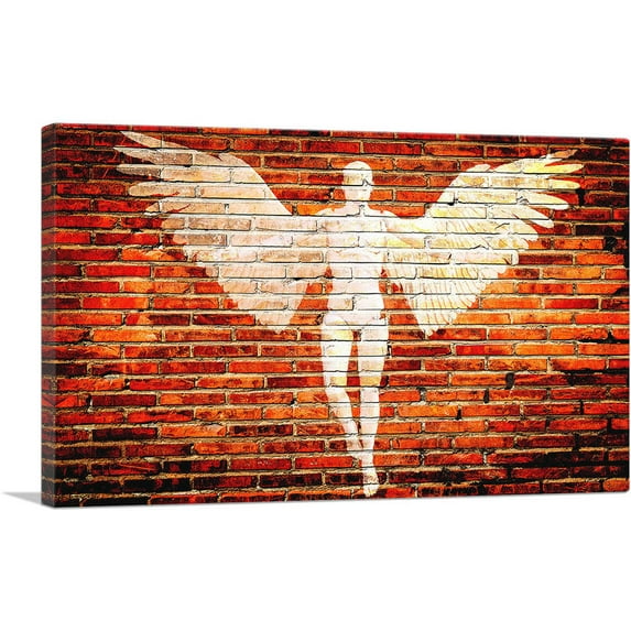 ARTCANVAS Angel Graffiti on Brick Wall Canvas Art Print - Size: 40" x 26" (0.75" Deep)