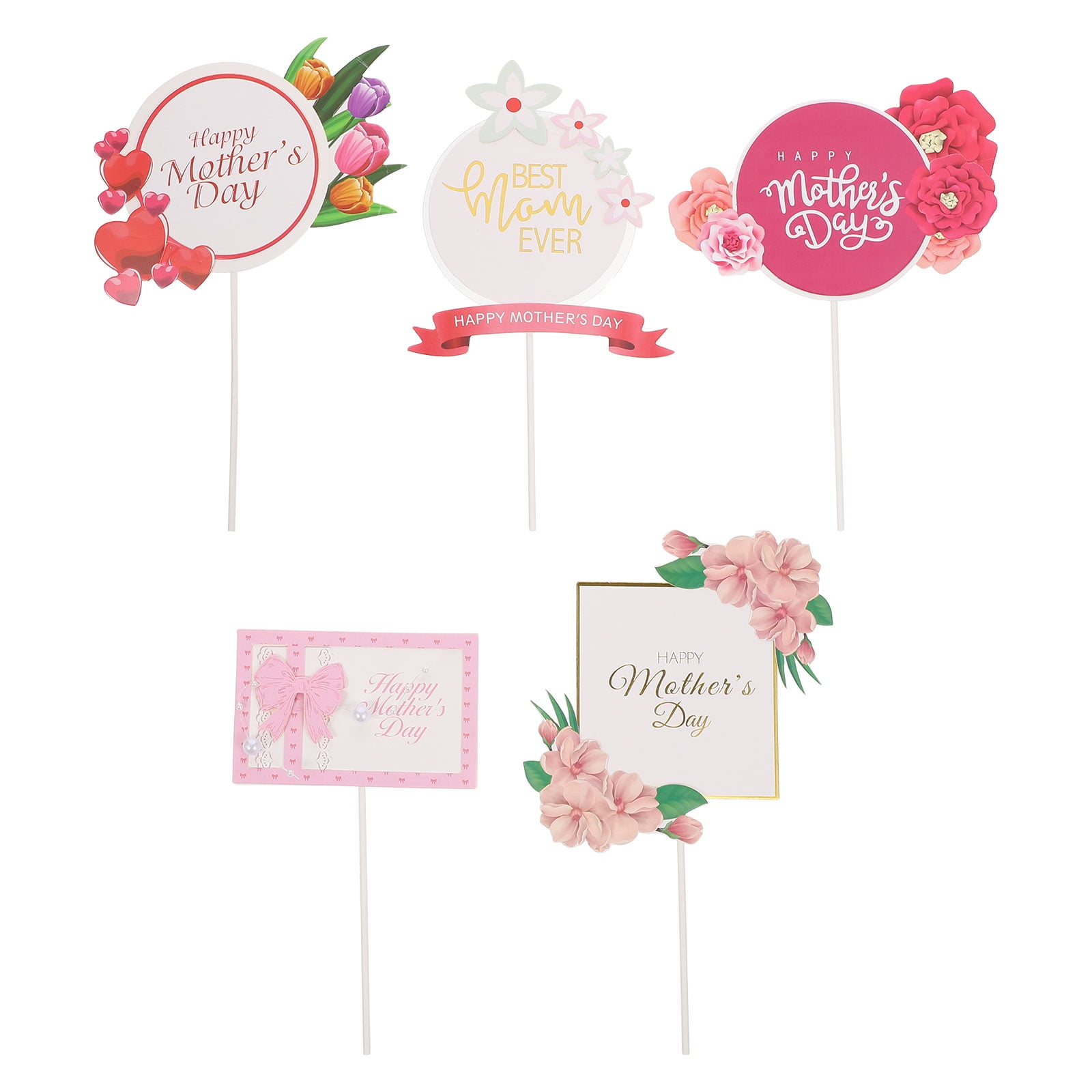 Hemoton 5 Pcs Mother's Day Toppers Cake Inserting Toppers Mother's Day