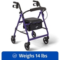 Medline Folding Rollator Walker with Seat and 6-Inch Wheels, Lightweight Aluminum Frame, Purple, 250 lb Capacity