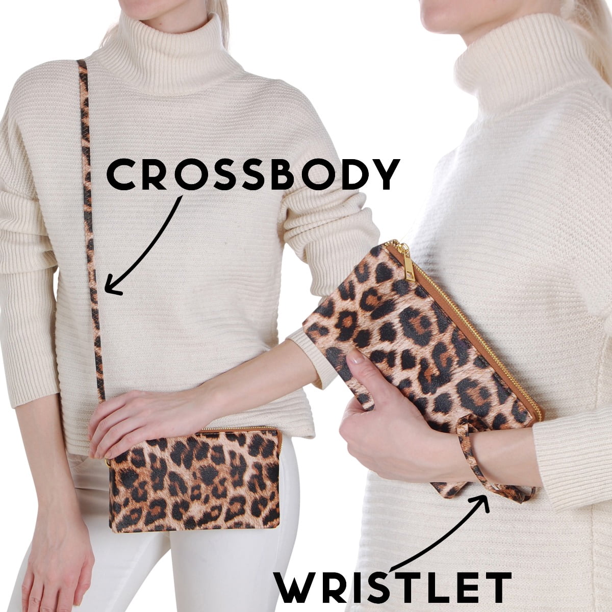 Humble Chic Crossbody Wristlets for Women - Leopard Vegan Leather Wristlet Clutch Purse
