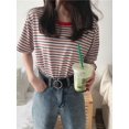 thumbnail image 2 of Amazingfashion Womens T-shirt, Casual Retro Hit Color Stripes All-match Thin Short-sleeved Leisure Tops, 2 of 4