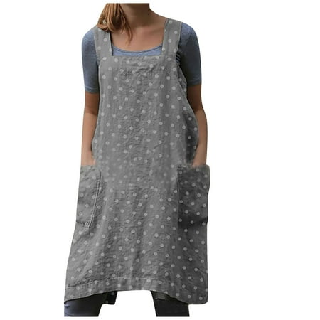 

amousa Women Cotton Linen Pinafore Square Cross Apron Garden Work Pinafore Dress womens dresses