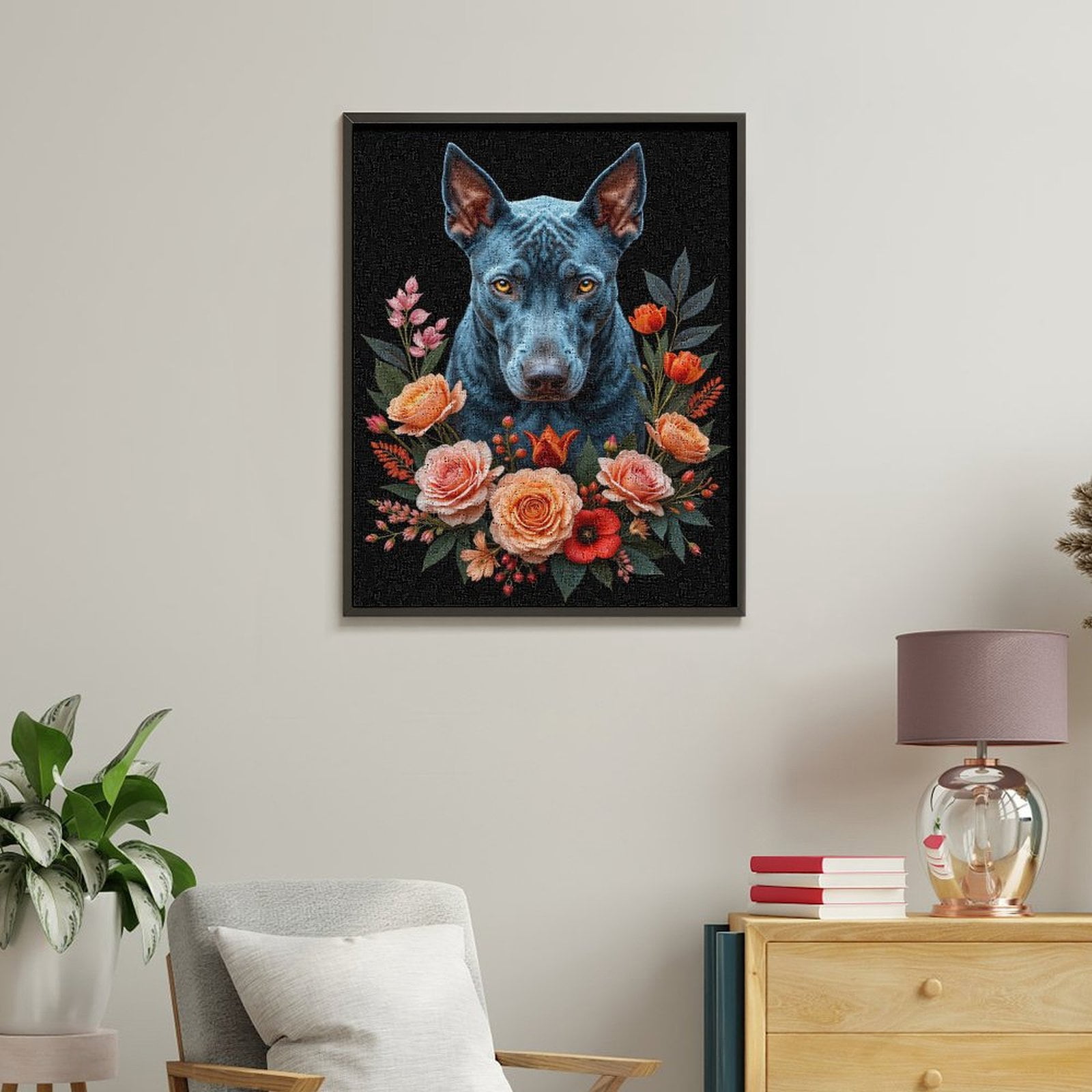 Paint By Numbers Kit for Adults Beginner - DIY Dog Floral Portrait Art Canvas Painting Kits for Adults, Frameless Paint By Number for Adults for Home Wall Decor 16x20 Inch
