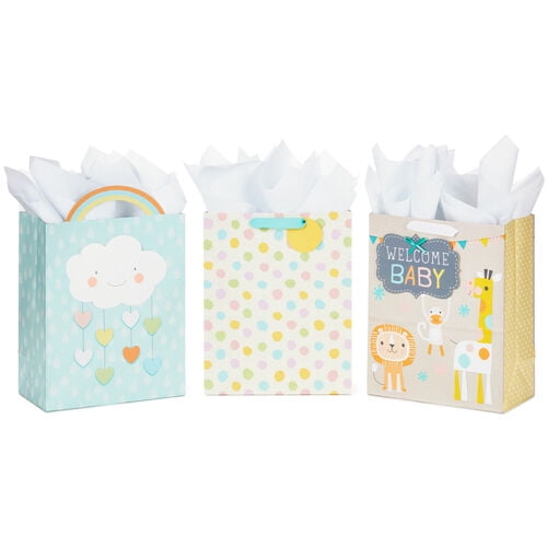 13" Baby 3Pack Assorted Gift Bags With Tissue