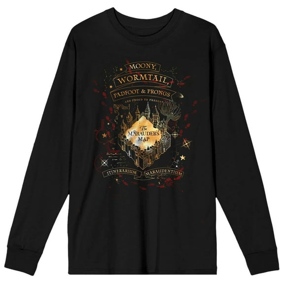 Harry Potter Marauder's Map Women's Black Long Sleeve Shirt
-Medium