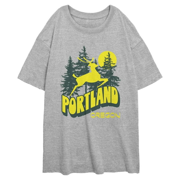Junior's Lost Gods Portland Oregon Deer Graphic Oversized T-Shirt