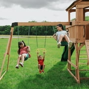 Backyard Discovery Sterling Point Cedar Wood Swing Set, Slide, Clubhouse, Wooden Bridge