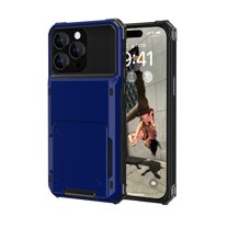 ELEHOLD for iPhone 16 Plus Case, Open Back Wallet Hidden Card Slot Rugged Shockproof Hybrid Hard PC Shell Anti-Scratch Protective Case for iPhone 16 Plus,Blue