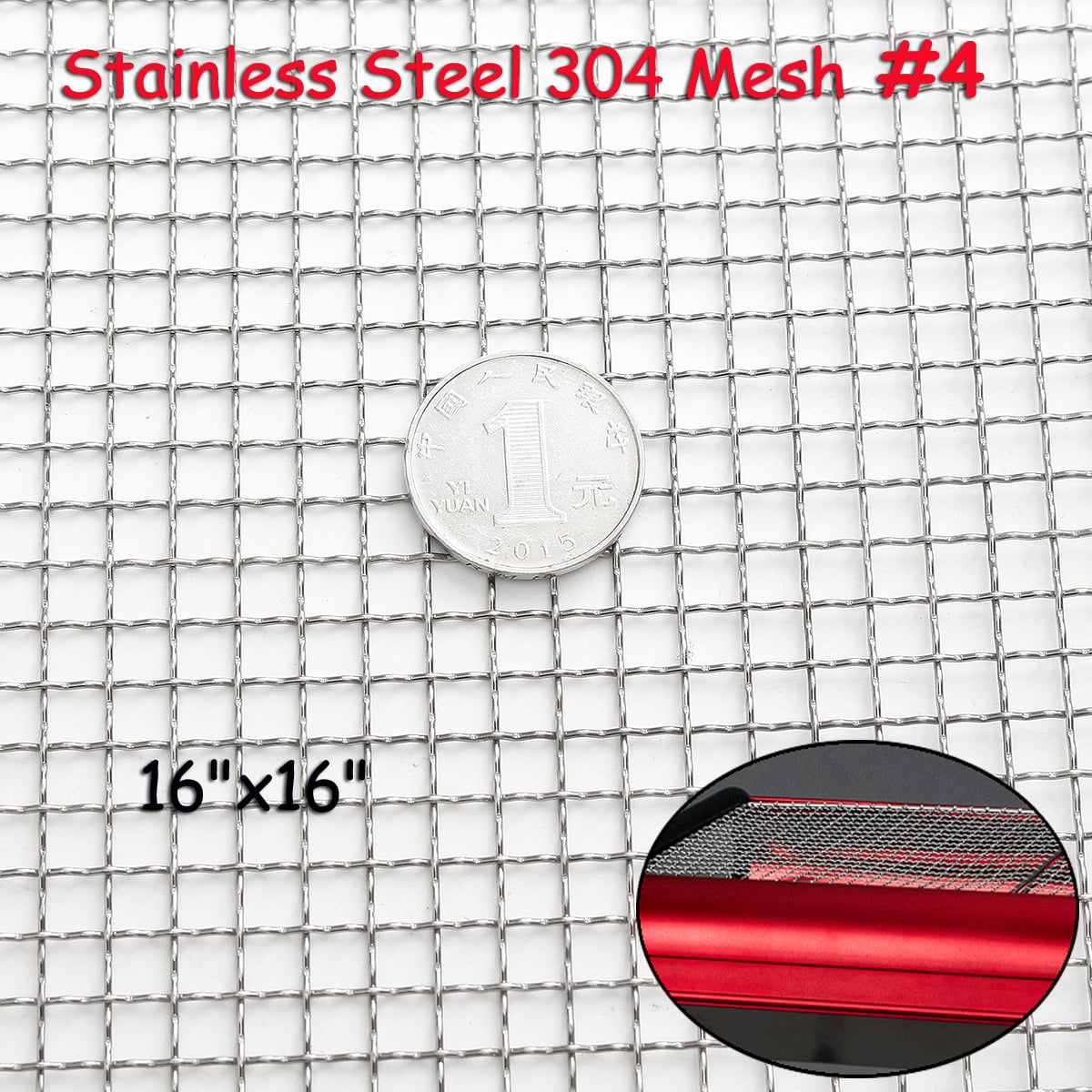 Multi-function Stainless Steel 304 Mesh #4 .047 Wire Cloth Screen 16''x16'' 