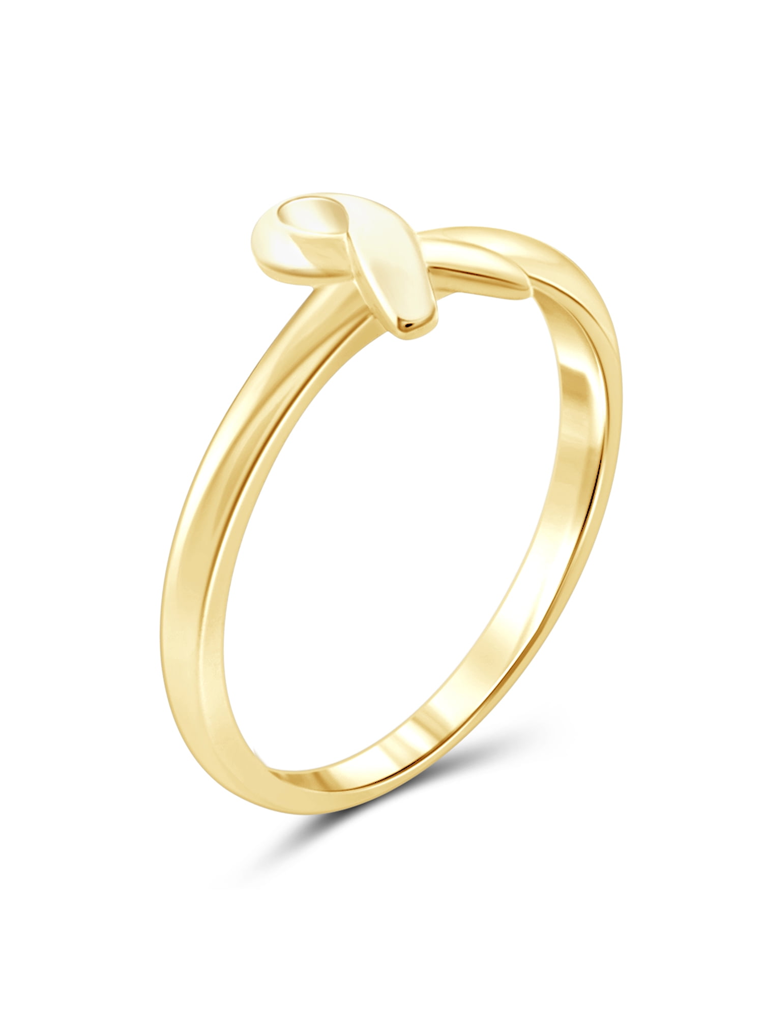 JewelersClub 14K Gold Plated Silver Glam Girl Cancer Ribbon Ring for Women | Dainty 14K Gold Plated Silver Promise Ring For Women | Silver Glam Girl Cancer Ribbon Ring For Women