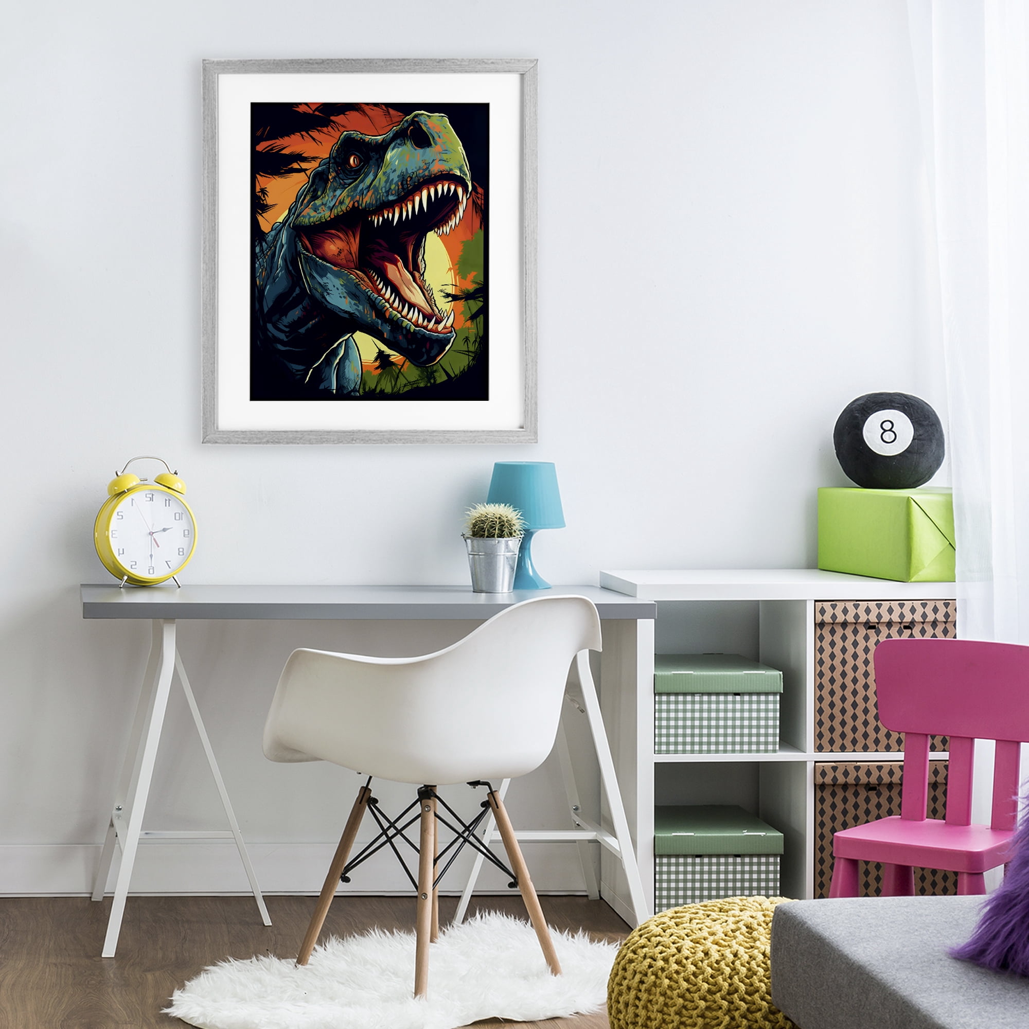 Stupell Industries Dino Roar at Sunset Gray Framed Print Under Glass, design by Creative Studio