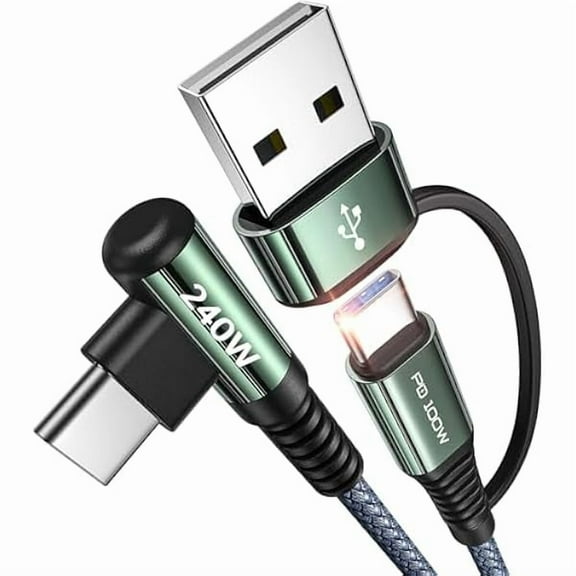 240W Long USB C Cable 10 ft USB C Cable Fast Charging Type C Charger Right Angle Fit iPhone 16 15 Pro MacBook Max iPad Samsung 25 10FT Grey