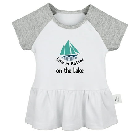 

Life is Better on the Lake Funny Dresses For Baby Newborn Babies Skirts Infant Princess Dress 0-24M Kids Graphic Clothes (Gray Raglan Dresses 0-6 Months)