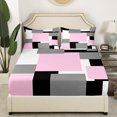 thumbnail image 3 of Erosebridal Geometric Bed Sheets Set Queen Size, Square Rectangle Bed Sheets Queen, Abstract Stripe Decor 4pcs, 3 of 7