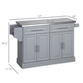 thumbnail image 3 of Rolling Kitchen Island with Storage, Portable Kitchen Cart with Stainless Steel Top, 2 Drawers, Spice, Knife and Towel Rack and Cabinets, Grey, 3 of 9