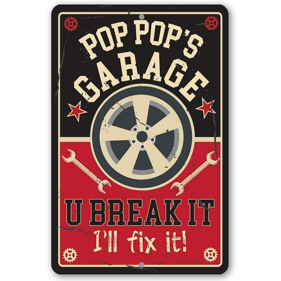 Metal Sign - Pop Pop's Garage - Durable Metal Sign - Use Indoor/Outdoor - Makes a Great Garage Decor and Gift for Grandfathers Under $25 (12" x 18")
