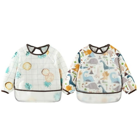 

YOUI-GIFTS Toddler Eating Smock Paint Art Smock Long Sleeved Lightweight Comfortable Bib Feeding Waterproof Bib Soft Breathable Apron 2-3T 2 Pack