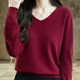thumbnail image 2 of HAiming Women Sweater V Neck Long Sleeve Casual Solid Color Soft Pullover Blouse Loose Trendy Clothes, 2 of 6
