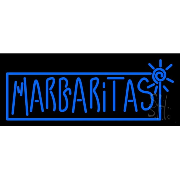 Blue Double Stroke Margaritas LED Neon Sign 13 x 32 - inches, Black Square Cut Acrylic Backing, with Dimmer - Bright and Premium built indoor LED Neon Sign for restaurant window and interior decor.