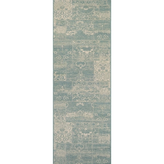 Couristan 2.1' x 11.75' Green and Ivory Contemporary Rectangular Outdoor Area Throw Rug Runner