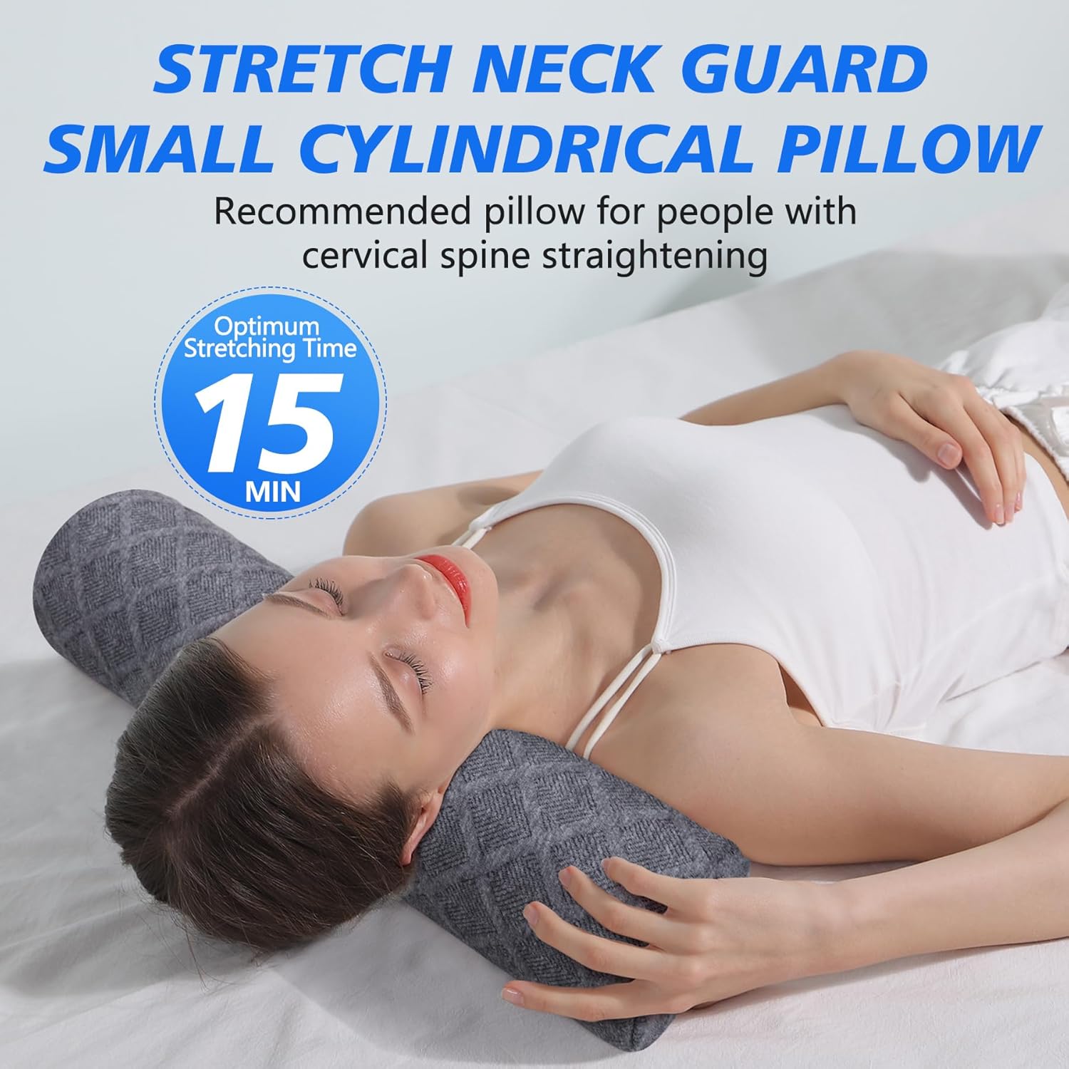 3.1" H Small Cervical Roll Pillow, Medium Soft Memory Foam Neck Round Pillow Cylinder Bolster Pillow for Sleeping, Round Neck Support for Bed, Legs, Back and Yoga (Grey, Small - 3.1" H)
