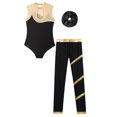 thumbnail image 4 of RUNQHUI Kids Girls Gymnastics Dancce Outfits Metallic Striped Leotard Bodysuit Unitard with Pants Gold&Black 6, 4 of 7