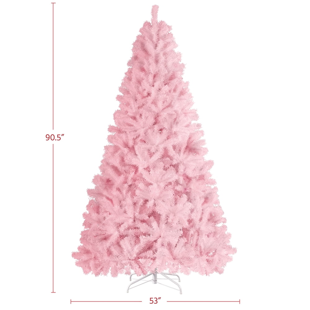 Alden Design Pink Hinged Spruce Artificial Christmas Tree, with Foldable Stand 7.5'