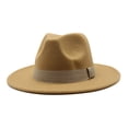 thumbnail image 4 of Sombrero Fedora de ala ancha para hombre y mujer, gorro de invierno con banda de cinta, color Beige, clásico, ideal para boda, iglesia, Bowler, nuevo, Formal, 4 of 4