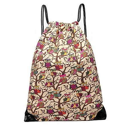 drawstring rucksack backpack owl waterproof gym printed cotton canvas