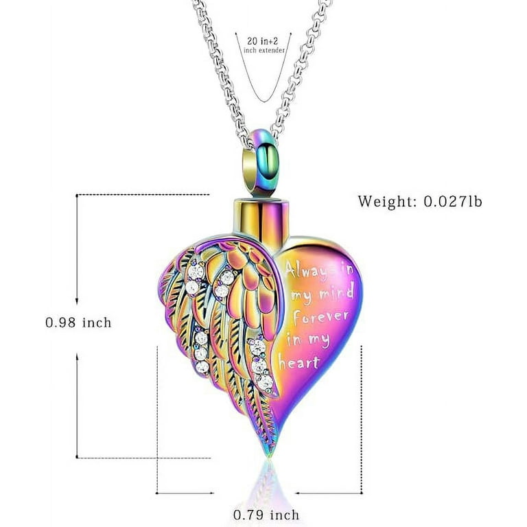 Cremation Jewelry Angel Wing Heart Urn Necklaces for Ashes for Women Men Memorial Lockets Pendant Engraved Always in my Mind Forever in my Heart Walmart