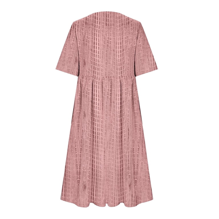 Edvintorg Plus Size Summer Dresses Women's Casual Dresses Vintage Printed Round Neck Short Sleeve Loose Midi Dress with Pockets