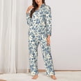 thumbnail image 2 of Salouo Vintage Blue Floral Pattern Women's Pajamas Set Long Sleeve Button Down Sleepwear Soft Pj Lounge Sets for women 2 Piece Pjs Set with Long Pants-XX-Large, 2 of 7
