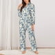 thumbnail image 2 of Fotbe Vintage Blue Floral Conjunto de Pijama de Manga Larga para Mujer con Estampado, Ropa de Dormir de 2 Piezas, Conjunto de Casa Suave y Cómodo con Bolsillos-Small, 2 of 7